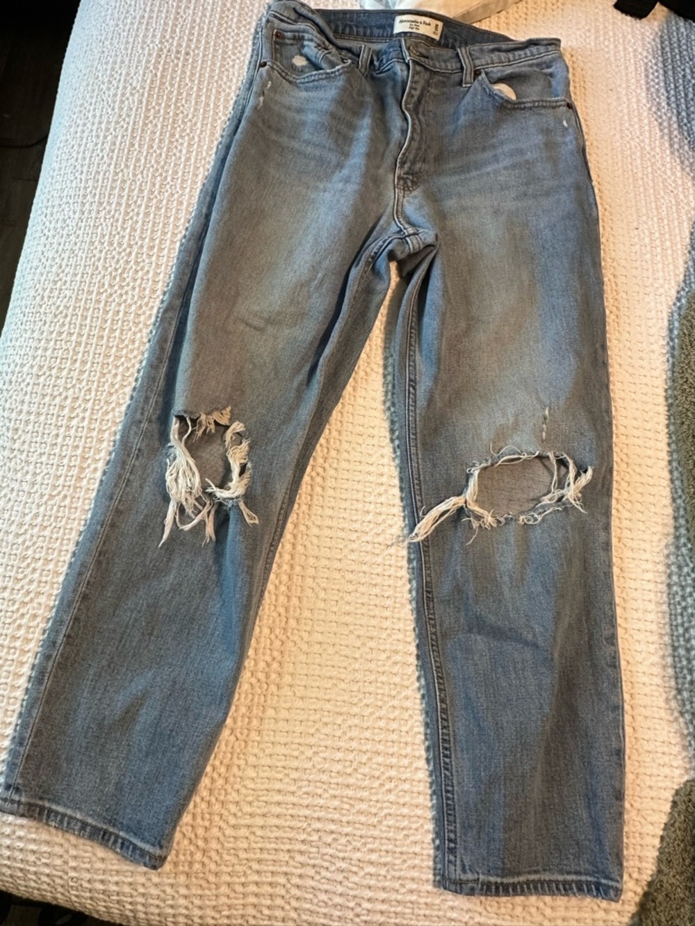 Abercrombie Fitch women’s Distressed Light Blue Jeans - “ The Mom High Rise”